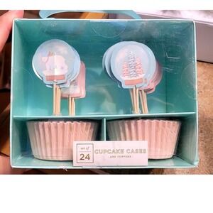 Elum Cupcake Cases and Toppers Set of 24 Unicorn Winter Theme Baking Party